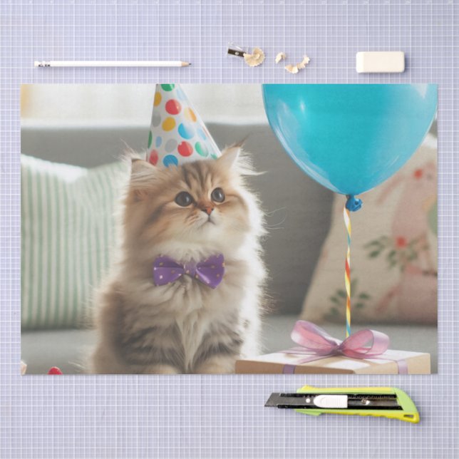 Papel De Seda Feliz Aniversário Kitty Cat (Arte )