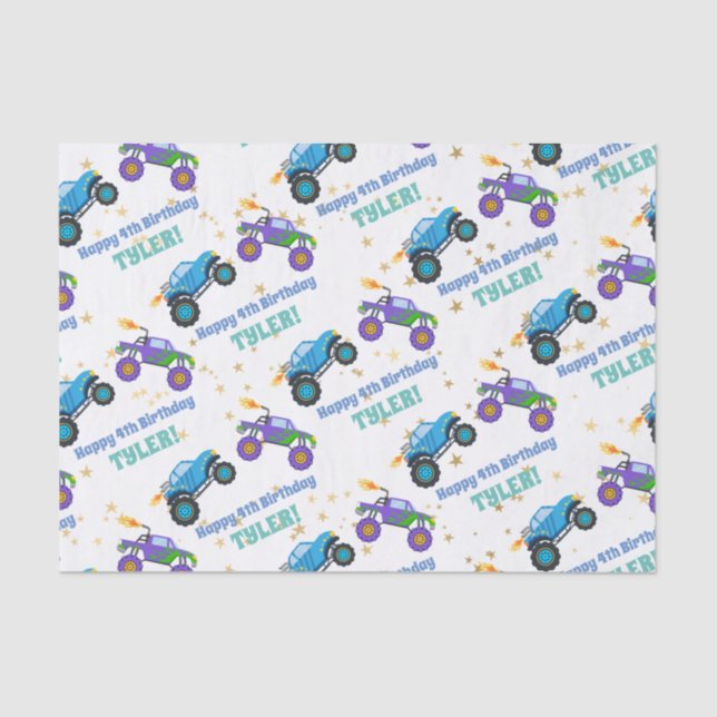 Papel De Seda Feliz Aniversário, Monstros Nome/Idade das Estrela (Frente )