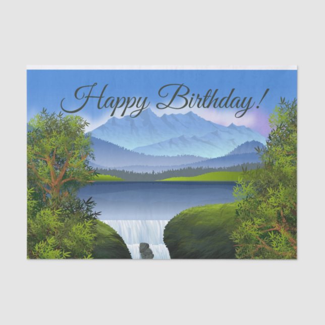 Papel De Seda Feliz Aniversário Natureza Montanha Paisagem Caiei (Frente )