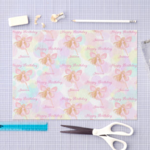 Papel De Seda feliz aniversário padrão de fada rosa menina fofo