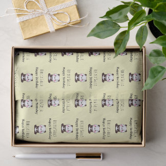 Papel De Seda Feliz aniversário panda fofo amarelo
