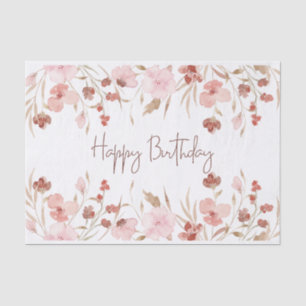 Papel De Seda Feliz Aniversário Pastel Watercolor Flowers