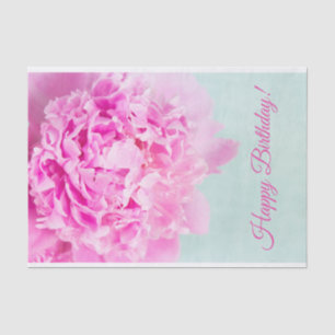 Papel De Seda Feliz Aniversário Peônia Pastel Rosa