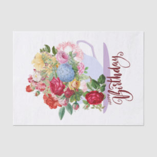 Papel De Seda Feliz aniversário Rosas de Vintage em uma Taça Tea