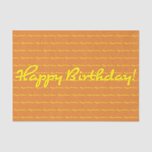 Papel De Seda Feliz aniversário! Script Casual Amarelo Repetindo (Frente )