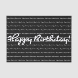 Papel De Seda Feliz aniversário! Script Casual Branco Repetindo