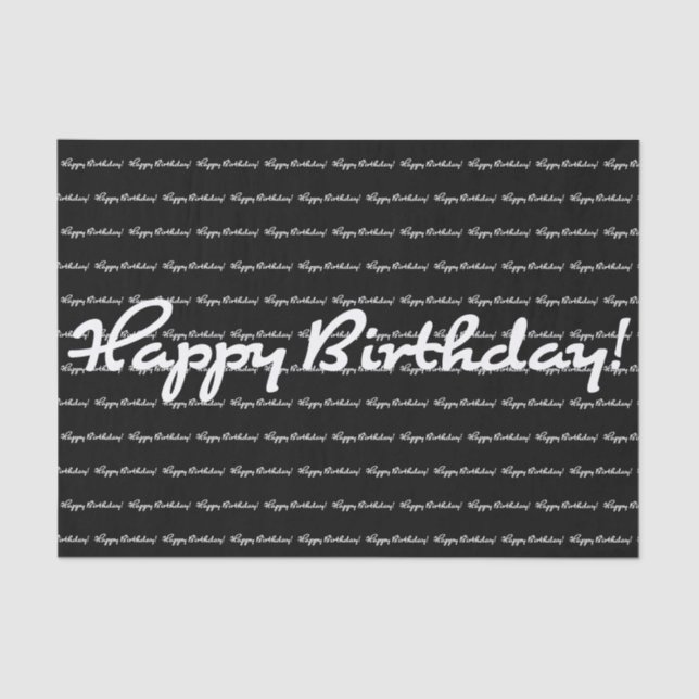 Papel De Seda Feliz aniversário! Script Casual Branco Repetindo (Frente )