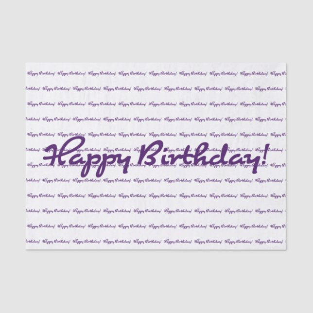 Papel De Seda Feliz aniversário! Script casual roxo escuro (Frente )