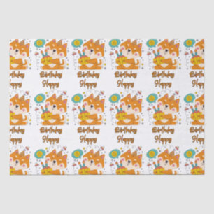 Papel De Seda Feliz Aniversário Shiba Inu Tissue Paper