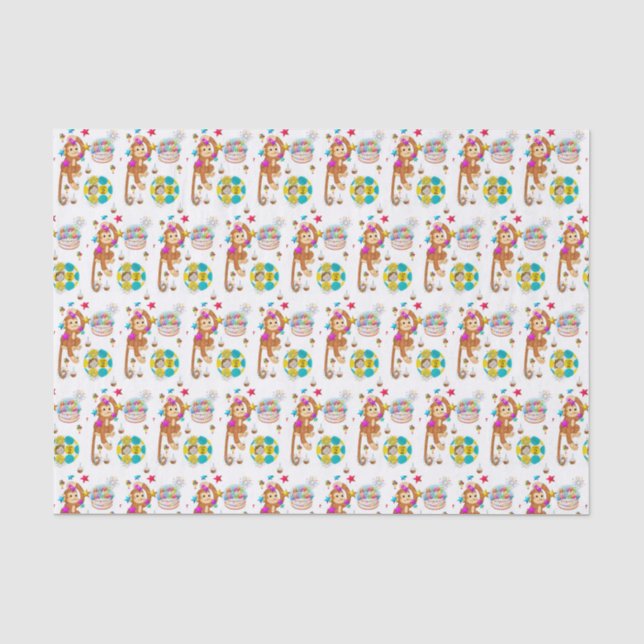 Papel De Seda Feliz Aniversário Tecido Macaco (Frente )