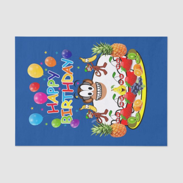 Papel De Seda Feliz Aniversário Tecido Macaco (Frente )