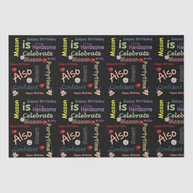 Papel De Seda Feliz Aniversário, Tecido Mason (Frente )