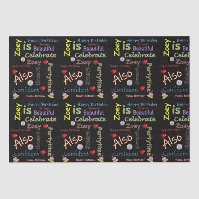 Papel De Seda Feliz Aniversário, Tecido, Zoey (Frente )