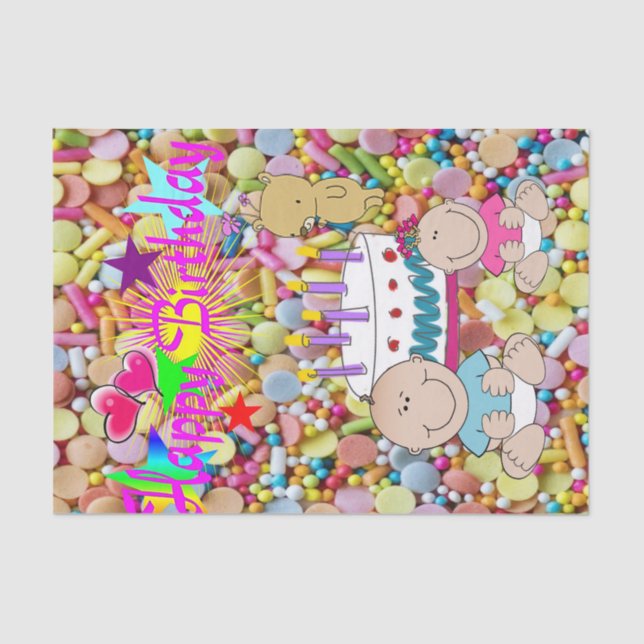 Papel De Seda Feliz Aniversário, Tecidos (Frente )