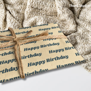 Papel De Seda Feliz aniversário Vintage Retro Simples Amarelo