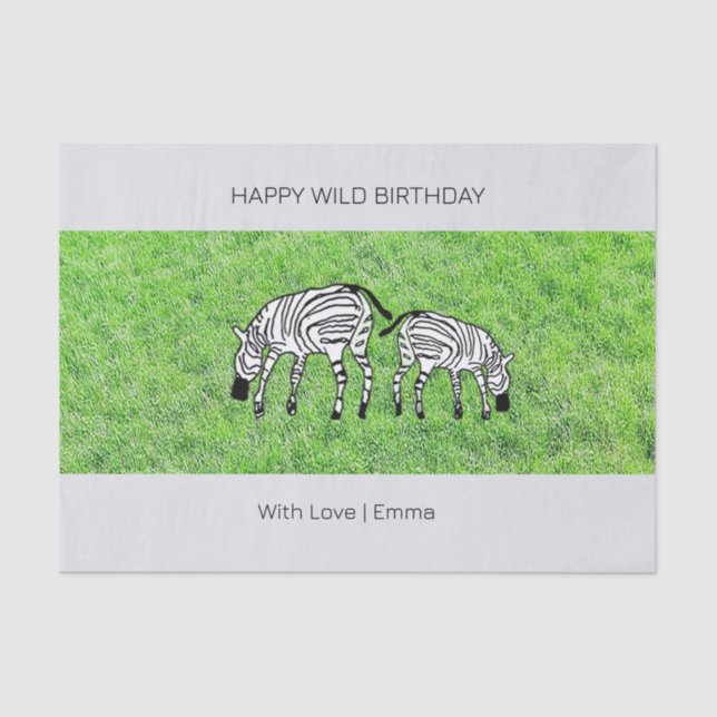 Papel De Seda Feliz Aniversário, Zebras Felizes e Bonitas (Frente )