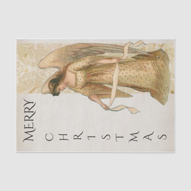 Papel De Seda Feliz Anjo de Natal em Creme e Férias Douradas (Frente )