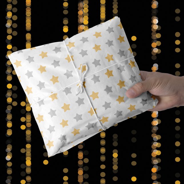 Papel De Seda FELIZ ANO NOVO DOURADA e CINZA (Gold and Grey Happy New Year Tissue Paper)