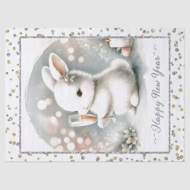 Papel De Seda Feliz ano novo Winter Bunny (Frente )