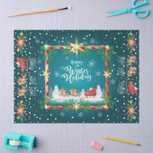 Papel De Seda Feliz Conto de Fadas de Inverno com Papai Noel