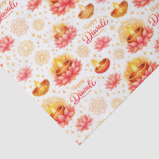Papel De Seda Feliz Diwali — Diya & Lótus em Aquarela