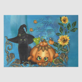 Papel De Seda Feliz Halloween com gato engraçado