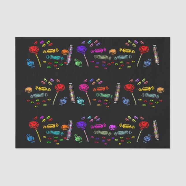 Papel De Seda Feliz Halloween Lollipops e Candy Patterno, ZSSG (Frente )