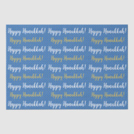 Papel De Seda Feliz Hanukkah Azul, Dourado e Branco