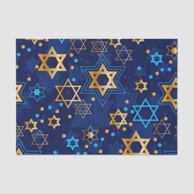 Papel De Seda Feliz Hanukkah Blue Star do David Tissue Paper (Frente )