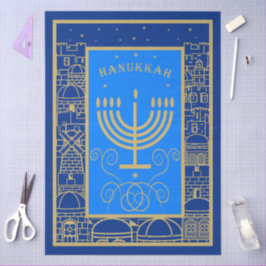 Papel De Seda Feliz Hanukkah Dourado Menorah, Feriado Judeu