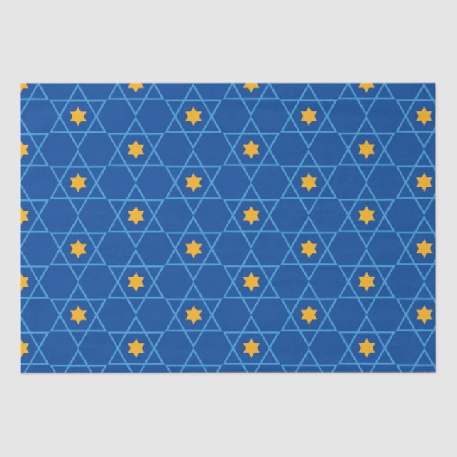 Papel De Seda Feliz Hanukkah Estrela Judia de David Pattern Azul (Frente )
