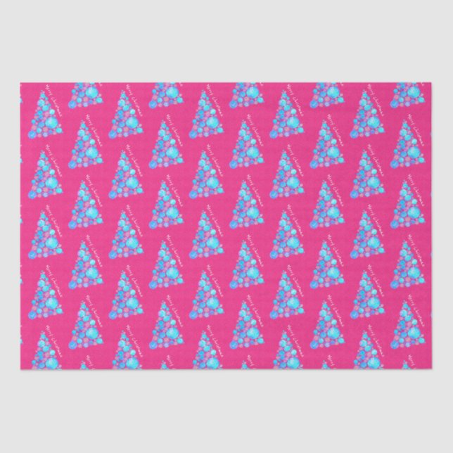 Papel De Seda Feliz Natal Abstrato Roxo Grande Árvore (Frente )