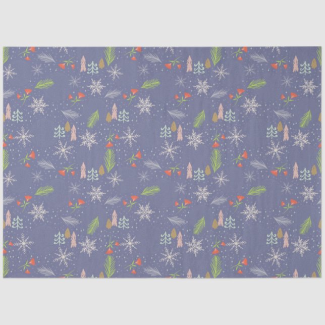 Papel De Seda Feliz Natal Árvores Desenhadas à Mão Flores de Nev (Frente )