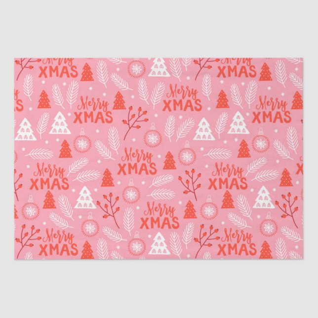 Papel De Seda Feliz Natal Botânico, Pia-Rosa, Feliz (Frente )