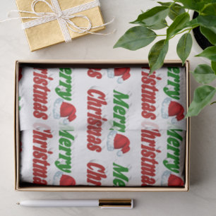 Papel De Seda Feliz Natal Chapéu de Papai Noel tipografia vermel