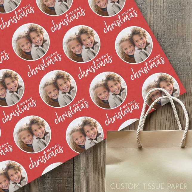 Papel De Seda Feliz Natal com Foto de Um Círculo - vermelho (Custom Tissue Paper)