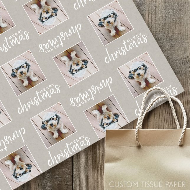 Papel De Seda Feliz Natal com uma Foto Quadrada (Custom Tissue Paper)