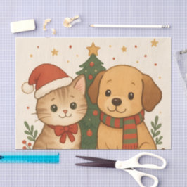 Papel De Seda Feliz Natal da Puppy e Kitten