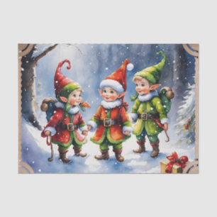 Papel De Seda Feliz Natal Elves numa Noite Neve