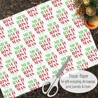 Papel De Seda Feliz Natal em Verde e Vermelho