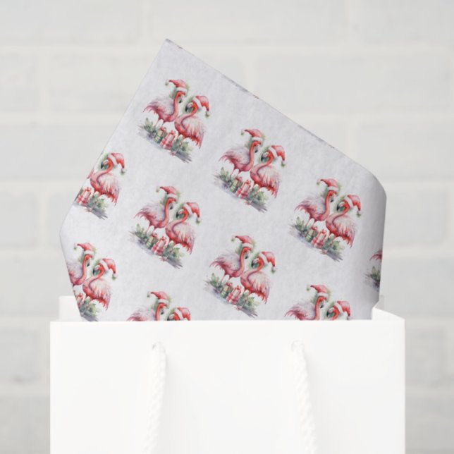 Papel De Seda Feliz Natal Flamingos Rosa (Sacola de presentes)