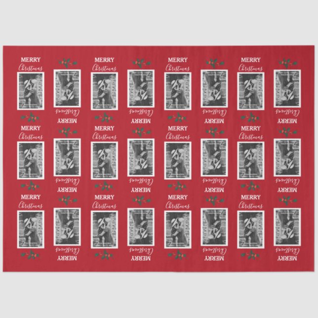 Papel De Seda Feliz Natal Foto Festiva Personalizada - Vermelho (Frente )