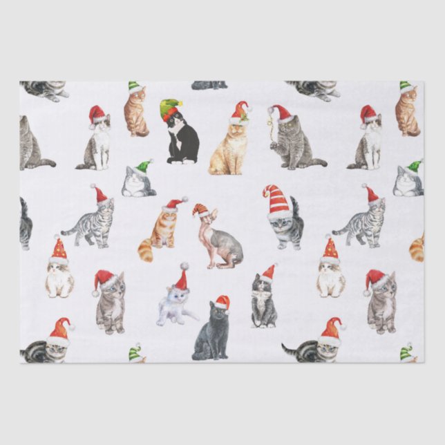 Papel De Seda Feliz Natal Gatos com Papai Noel (Frente )