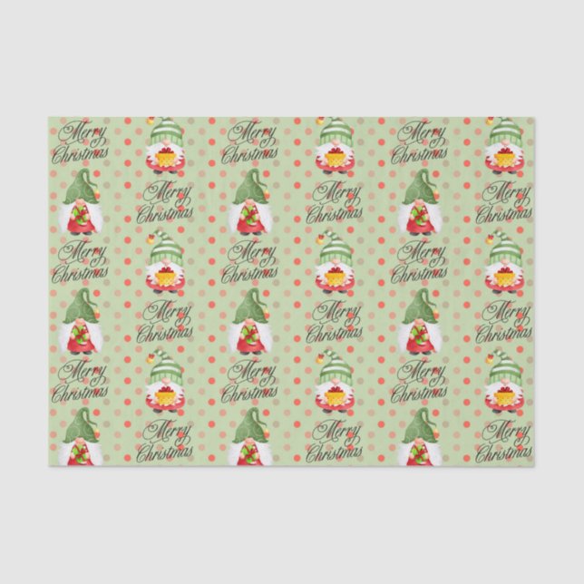 Papel De Seda Feliz Natal Gnomos E Pontos (Frente )