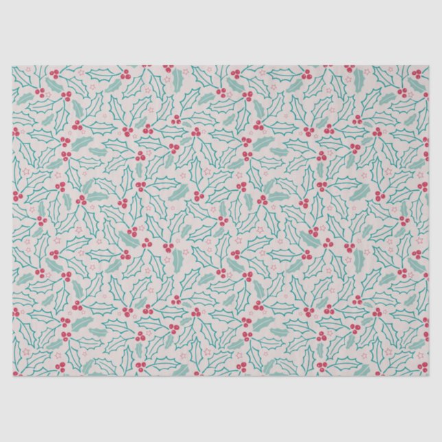 Papel De Seda Feliz Natal Holly Berries Vermelho Branco Verde (Frente )