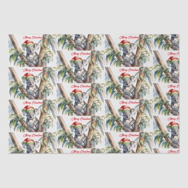 Papel De Seda Feliz Natal Koala sentado em Gumtree (Frente )