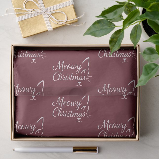 Papel De Seda "Feliz Natal Meow" Presente Elegante Cranberry Pro (Presente)