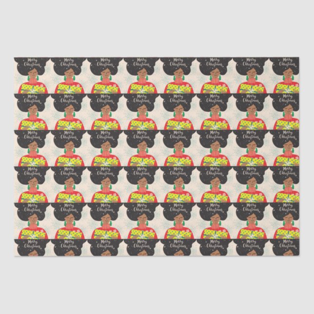 Papel De Seda Feliz Natal, Mulher Negra, Suéter Brilhante Presen (Frente )