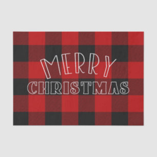 Papel De Seda Feliz Natal Padrão Xadrez Vermelho Preto Búfalo