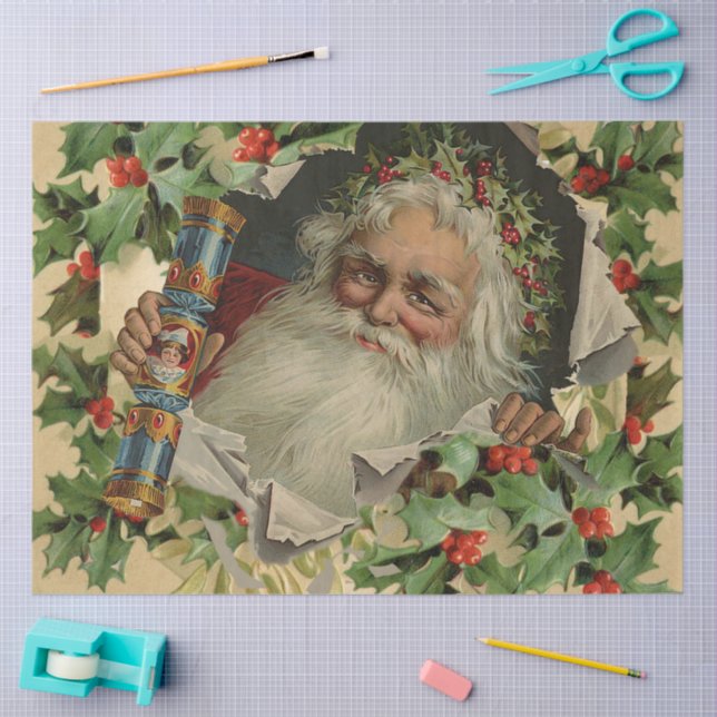 Papel De Seda Feliz Natal Pai Natal Claus Antiquado clássico (Arte )